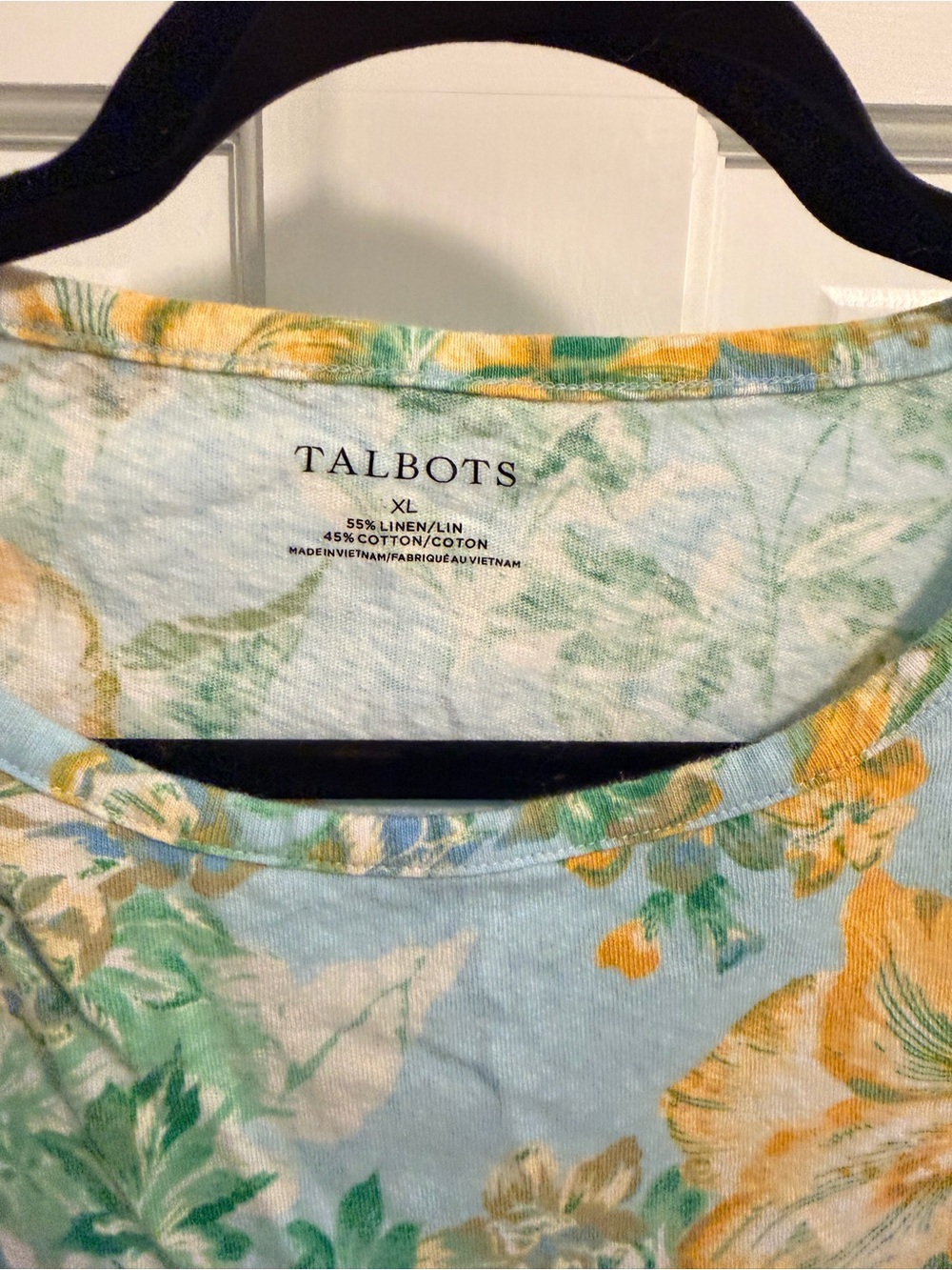 Talbots Light Blue Floral Linen-Cotton Short Sleeve Tee